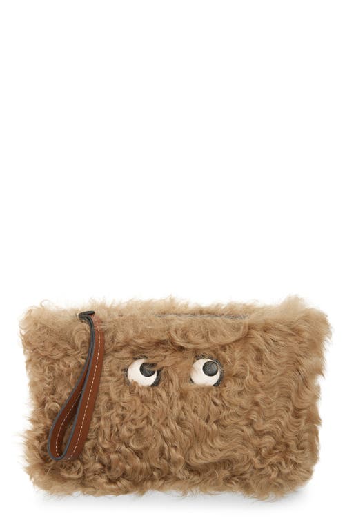 Anya Hindmarch Eye Detail Furry Texture Clutch Bag In Brown