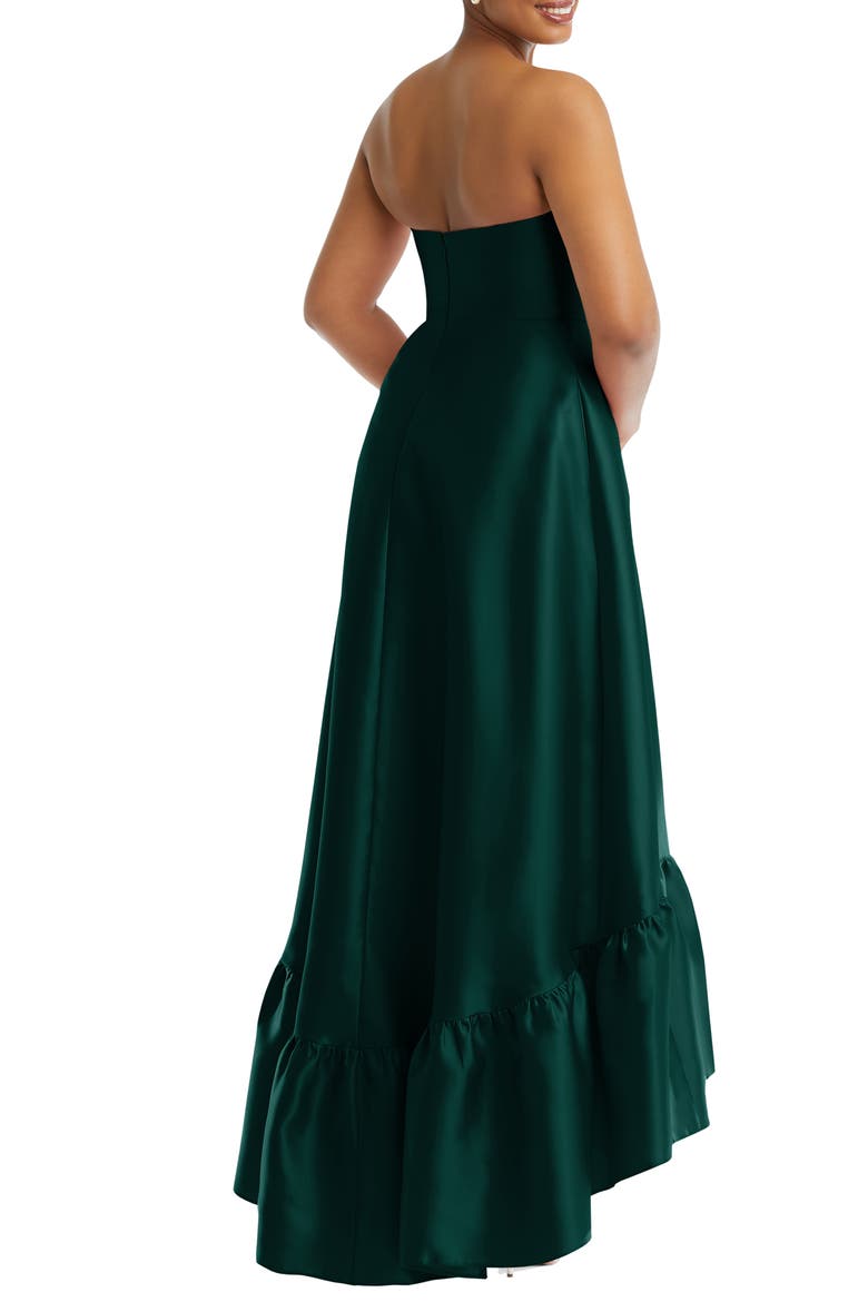 Strapless Ruffle High-Low Satin Gown, Alternate, color, EVERGREEN