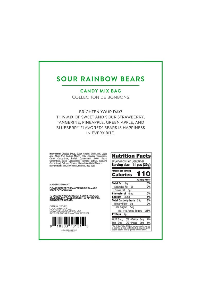 Set of 2 Sour Rainbow Bears Gummy Candy, Alternate, color, NO COLOR