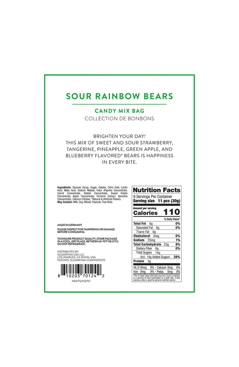 sugarfina Set of 2 Sour Rainbow Bears Gummy Candy, Alternate, color,
