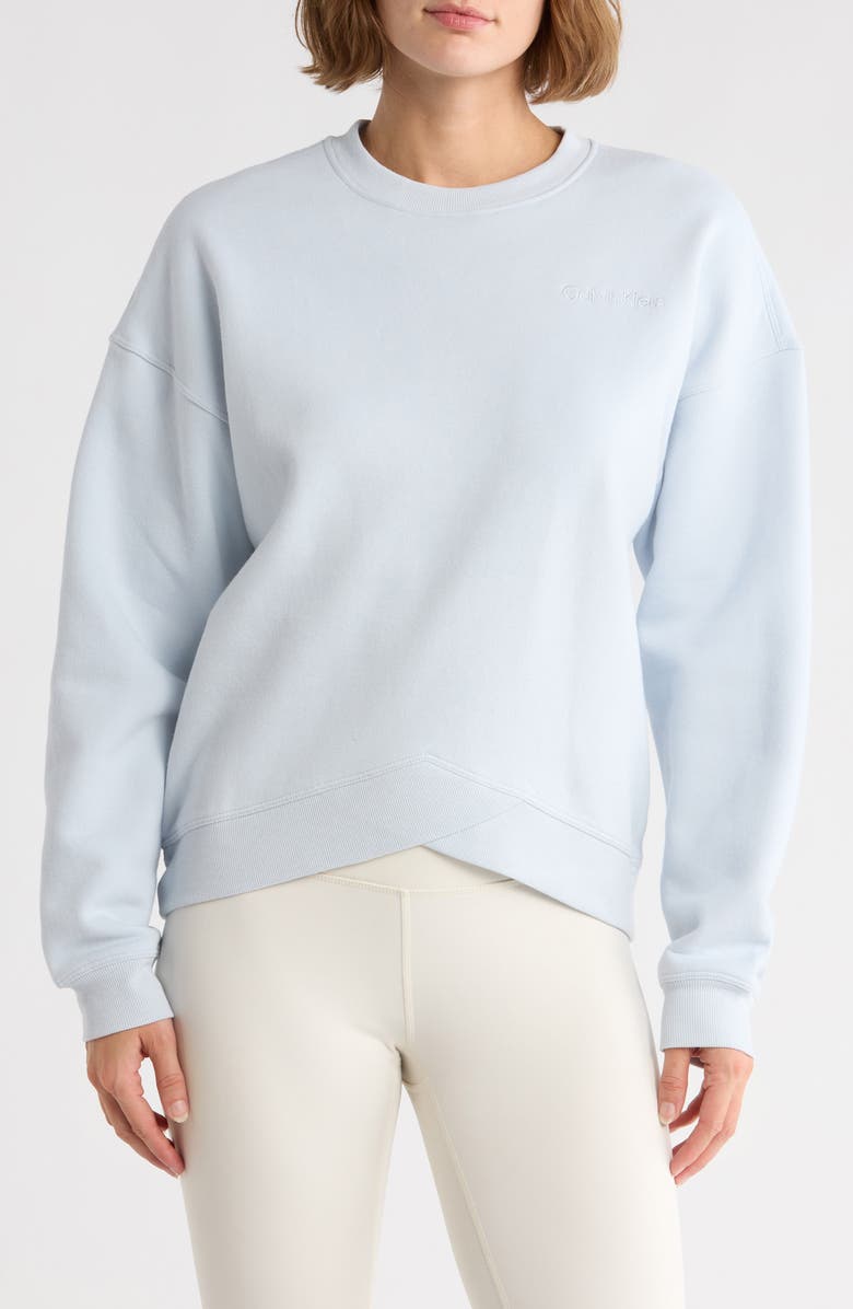 CALVIN KLEIN PERFORMANCE Embroidered Logo Crossover Hem Sweatshirt, Main, color, Plein Air