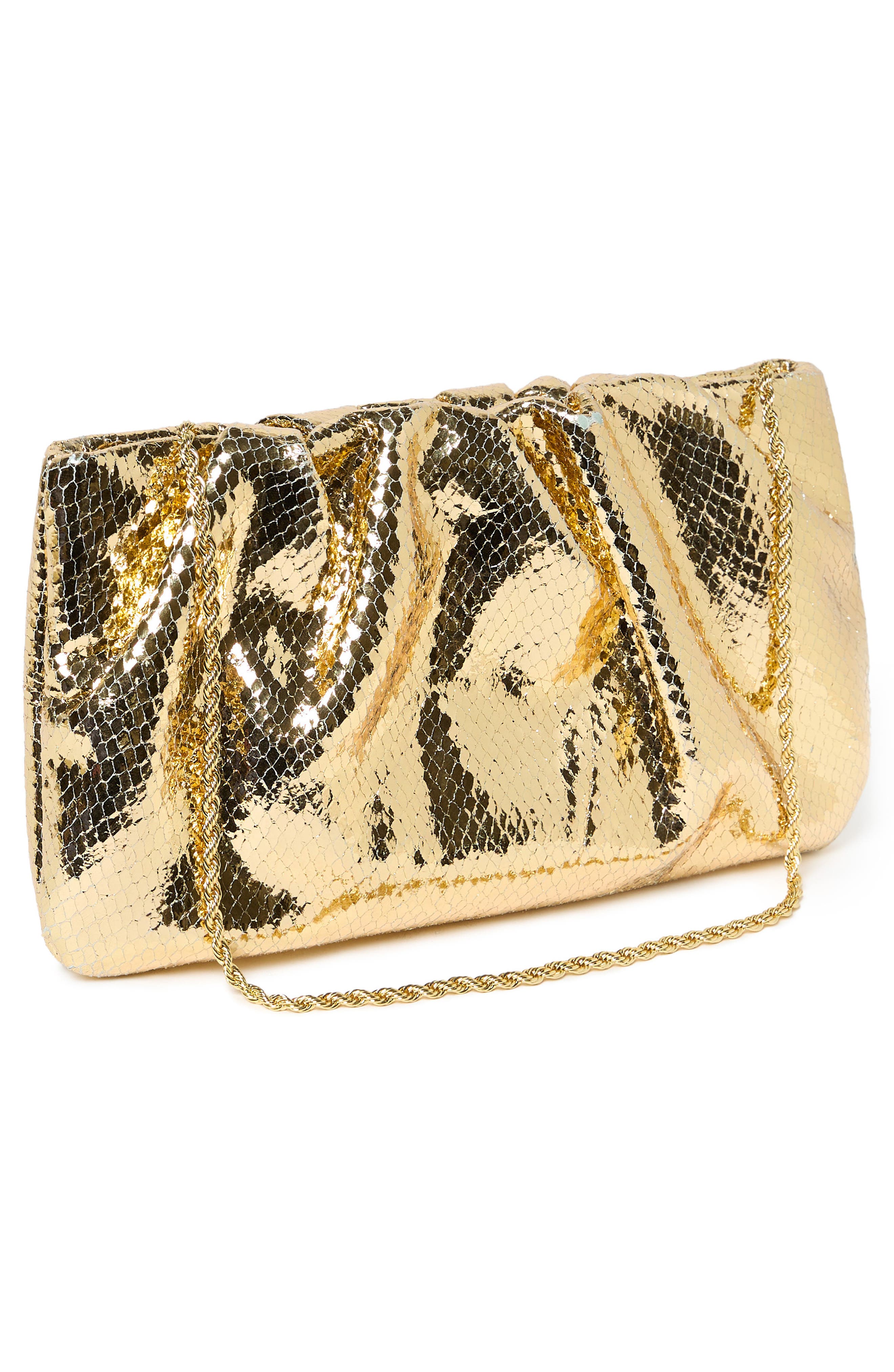 Loeffler Randall Serena Snakeskin Embossed Leather Clutch, Alternate, color, Light Gold