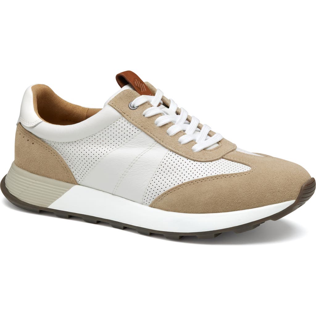 Johnston & Murphy Kinnon T-toe Sneaker In Sand Suede/white Full Grain