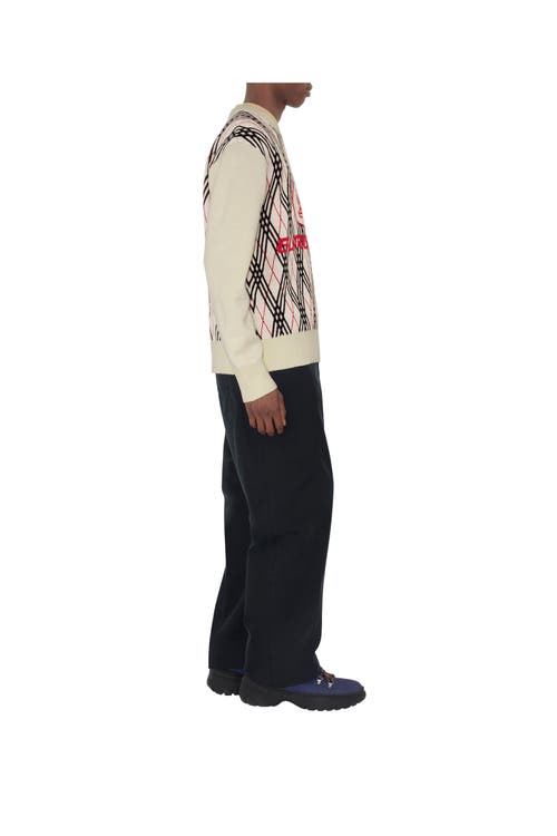 Burberry Argyle Pattern Crew Neck Sweater In White