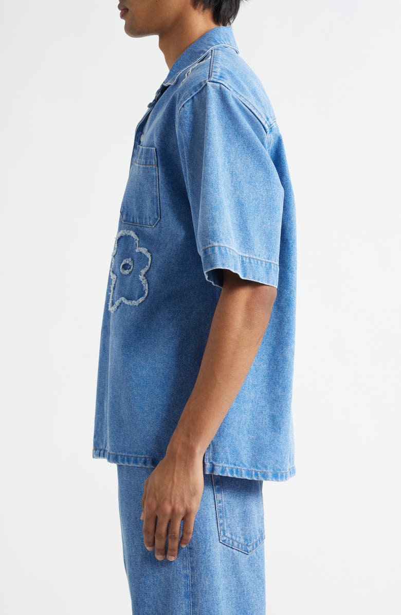 Marni Dillies Patch Denim Camp Shirt, Alternate, color, 