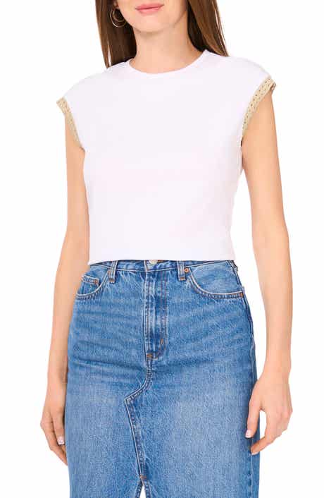 Vince Camuto Open Knit Trim Cap Sleeve T-Shirt