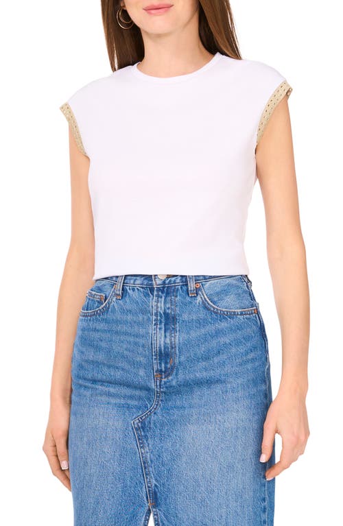 Vince Camuto Open Knit Trim Cap Sleeve T-shirt In Ultra White