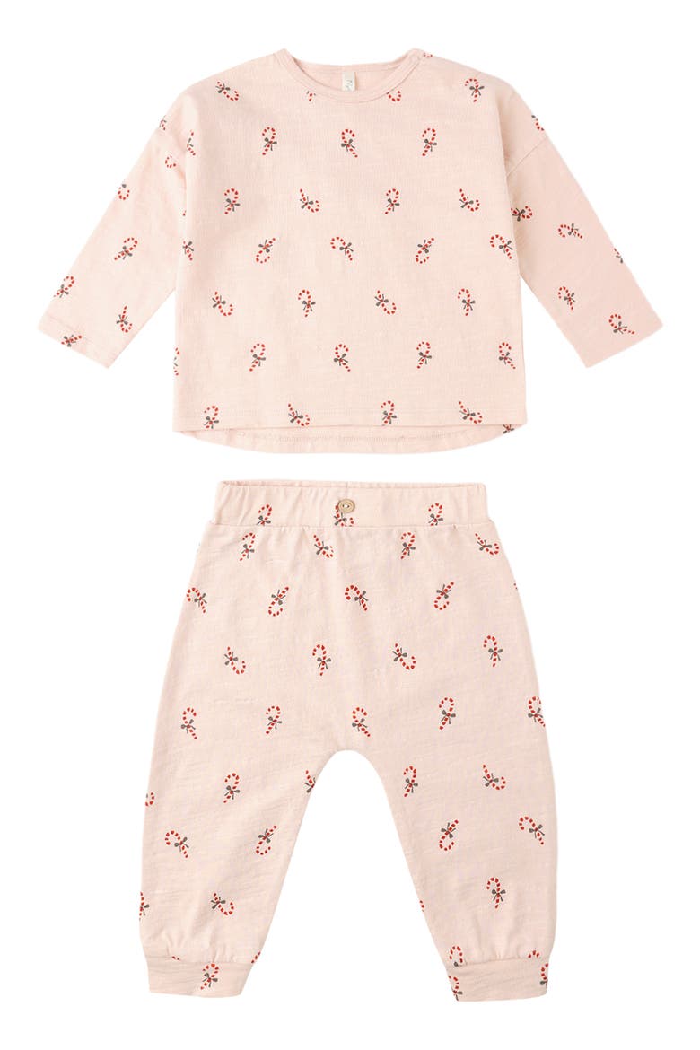 Candy Cane Print Long Sleeve T-Shirt & Pants, Main, color, PETAL