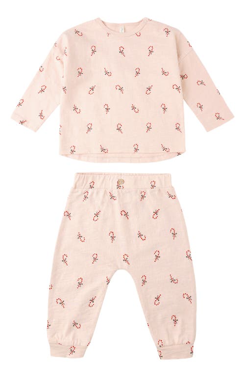 Quincy Mae Candy Cane Print Long Sleeve T-shirt & Pants In Metallic