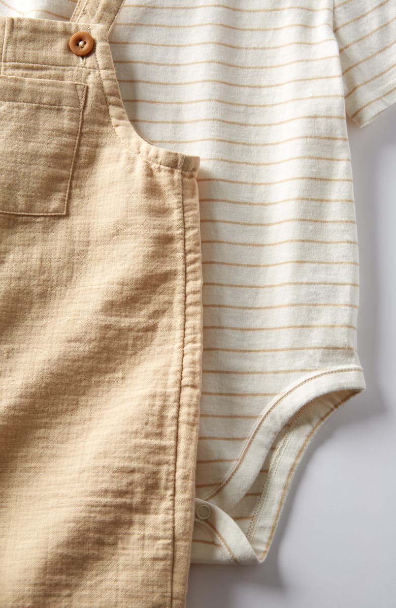 Nordstrom Cotton Bodysuit & Shortalls Set, Alternate, color, Ivory Egret Stripe- Tan Shore