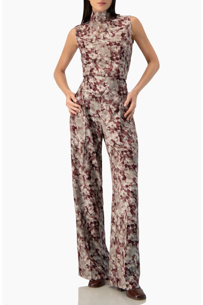 Floral-print High-neck Sleeveless Blouse, Alternate, color, Grey