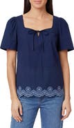 Kensie Short Sleeve Embroidered Eyelet Cotton Poplin Top
