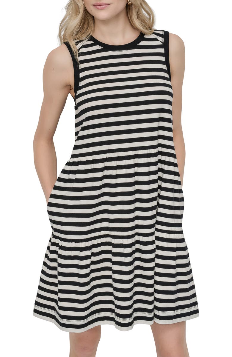 DKNY Jersey Tank Dress, Alternate, color, Black/ Ivory