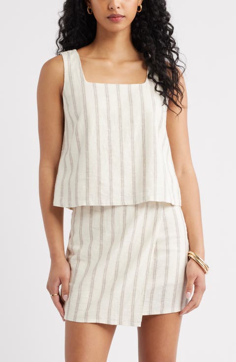 Square Neck Sleeveless Linen Blend Top