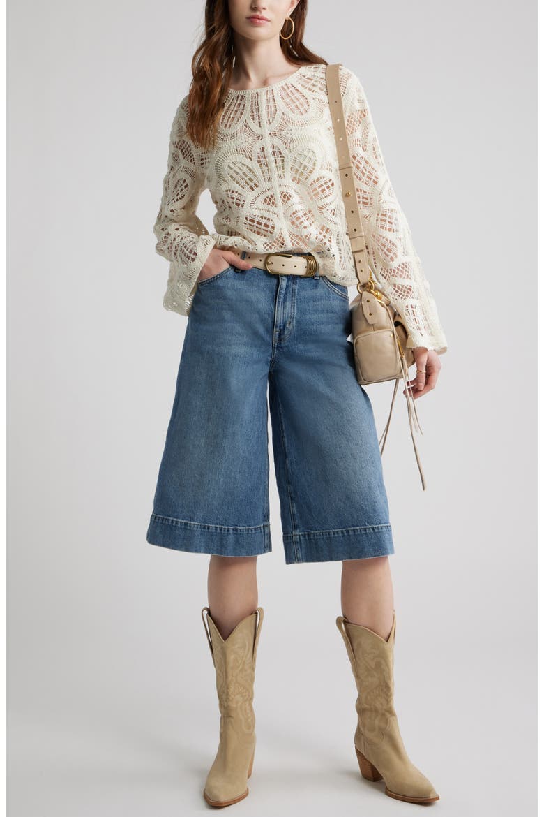 High Waist Culotte Wide Leg Jeans, Alternate, color, MEDIUM WASH