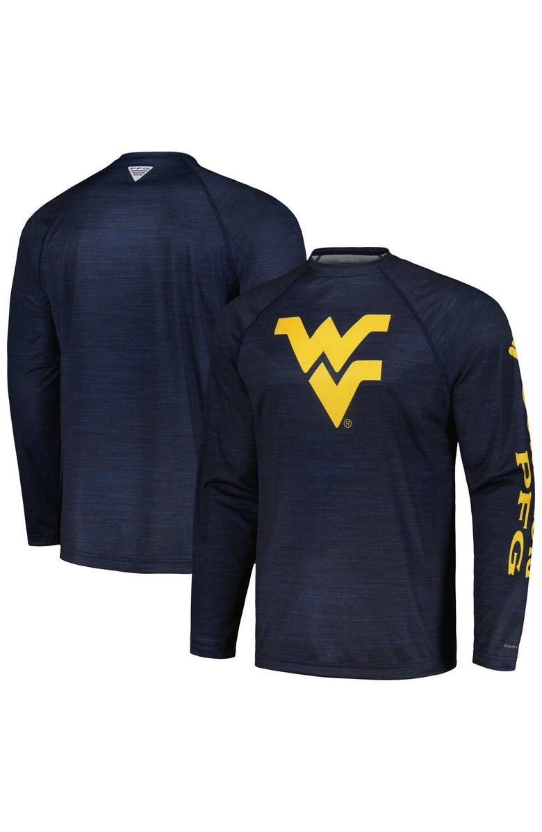 Columbia Men's Columbia  Navy West Virginia Mountaineers PFG Terminal Tackle Omni-Shade Raglan Long Sleeve T-Shirt, Main, color, Navy