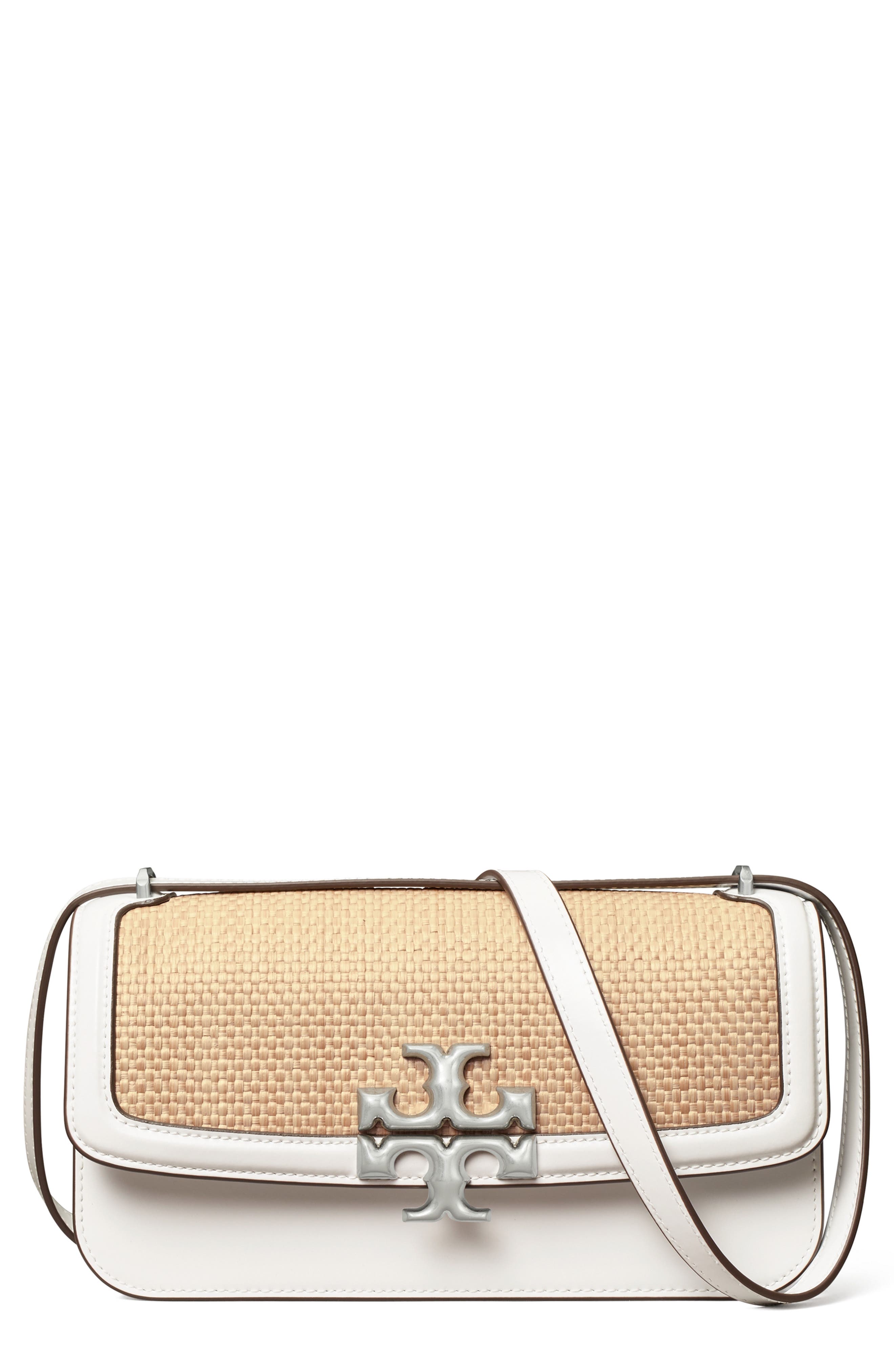 Tory Burch Eleanor Small E/W Leather Straw Convertible Shoulder Bag, Main, color, 