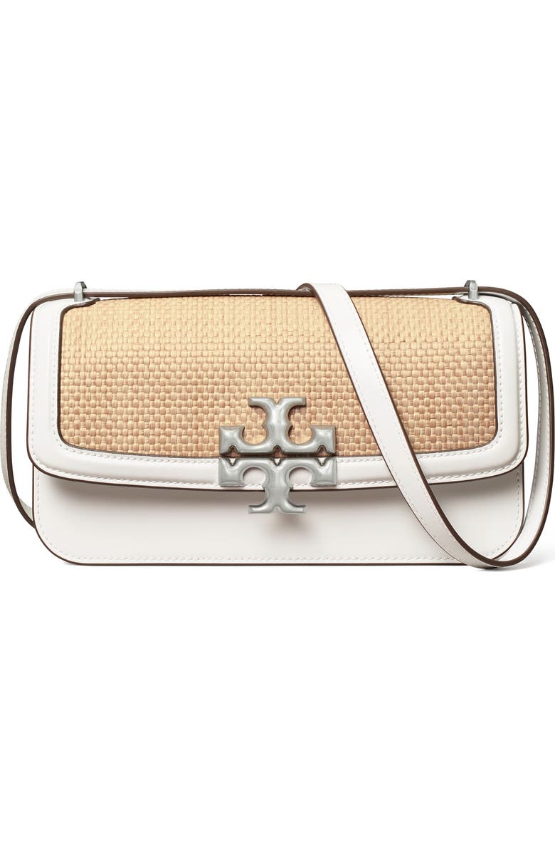 Tory Burch Eleanor Small E/W Leather Straw Convertible Shoulder Bag, Main, color,