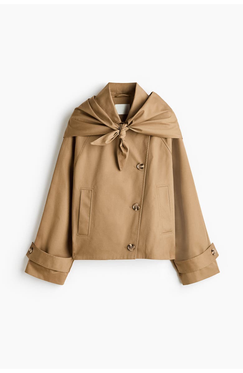 H&M Short trench coat with scarf, Alternate, color, Dark Beige