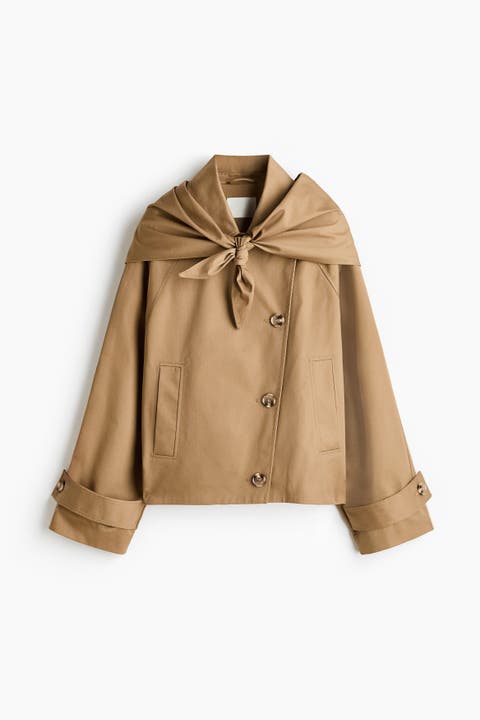 Short Trench Coat With Scarf