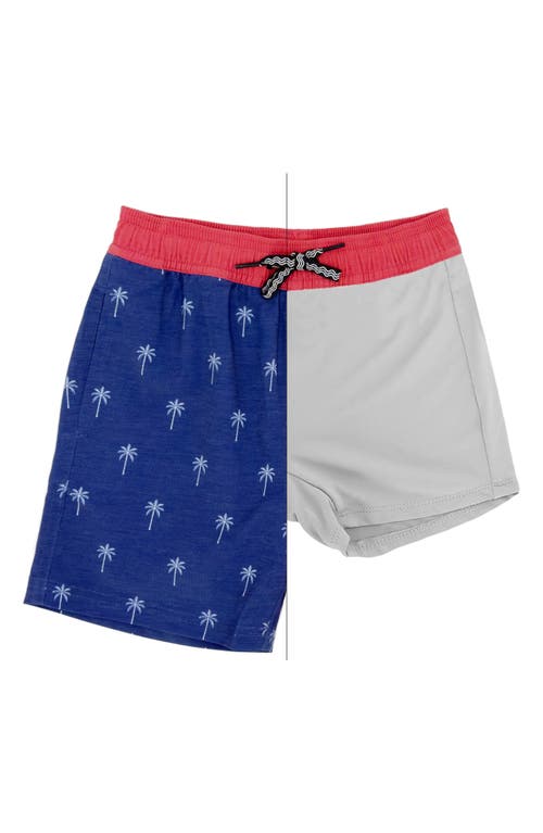 Feather 4 Arrow Kids' Palm Stripe Volley Swim Trunks In Twilight