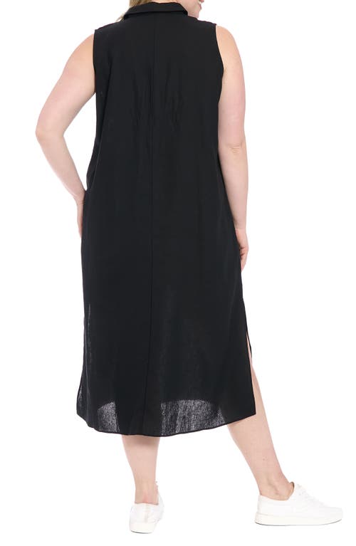 London Times Collared Popover Linen Blend Midi Dress In Black