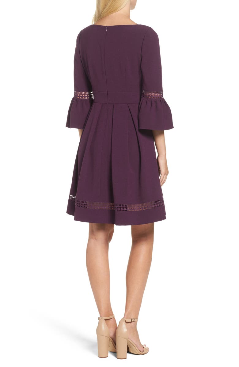 Eliza J Bell Sleeve Lace Inset Fit & Flare Dress, Alternate, color,