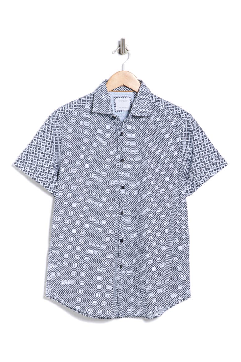Floral Short Sleeve Button-Up Shirt, Alternate, color, WHITE W/ NAVY FLORAL