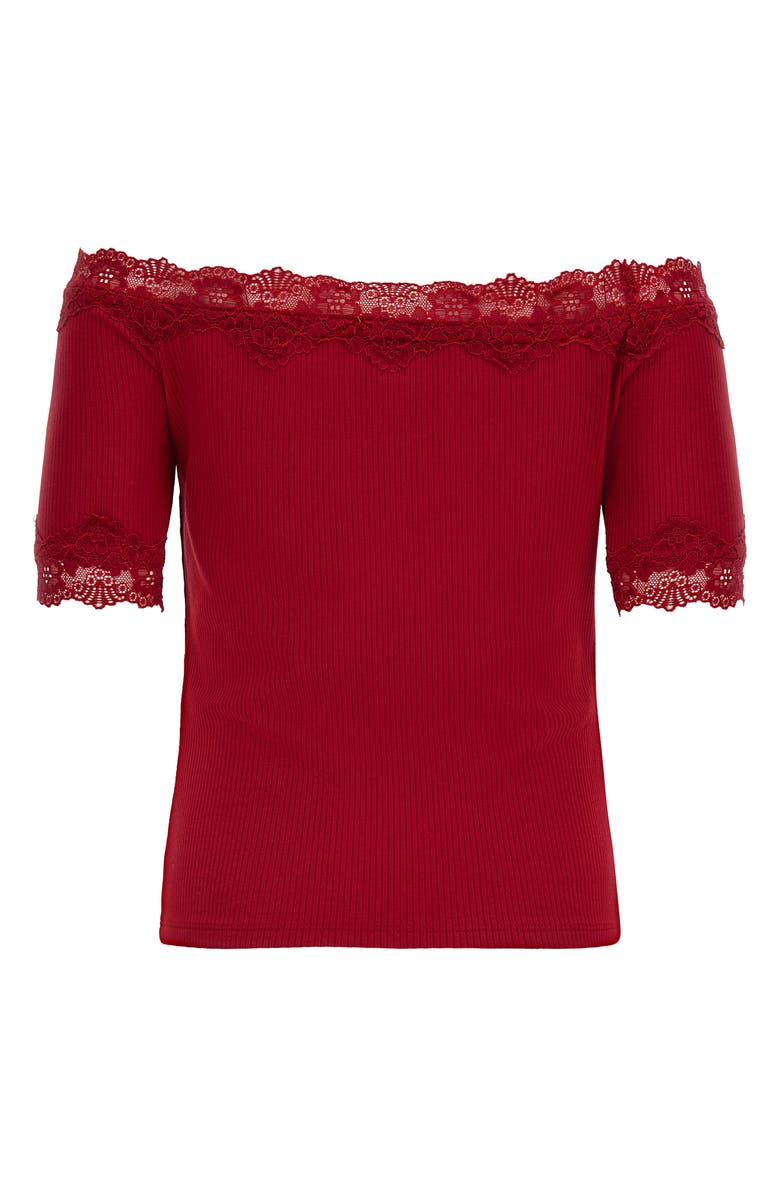 GUESS Mei Lace Trim Off the Shoulder Top, Alternate, color,
