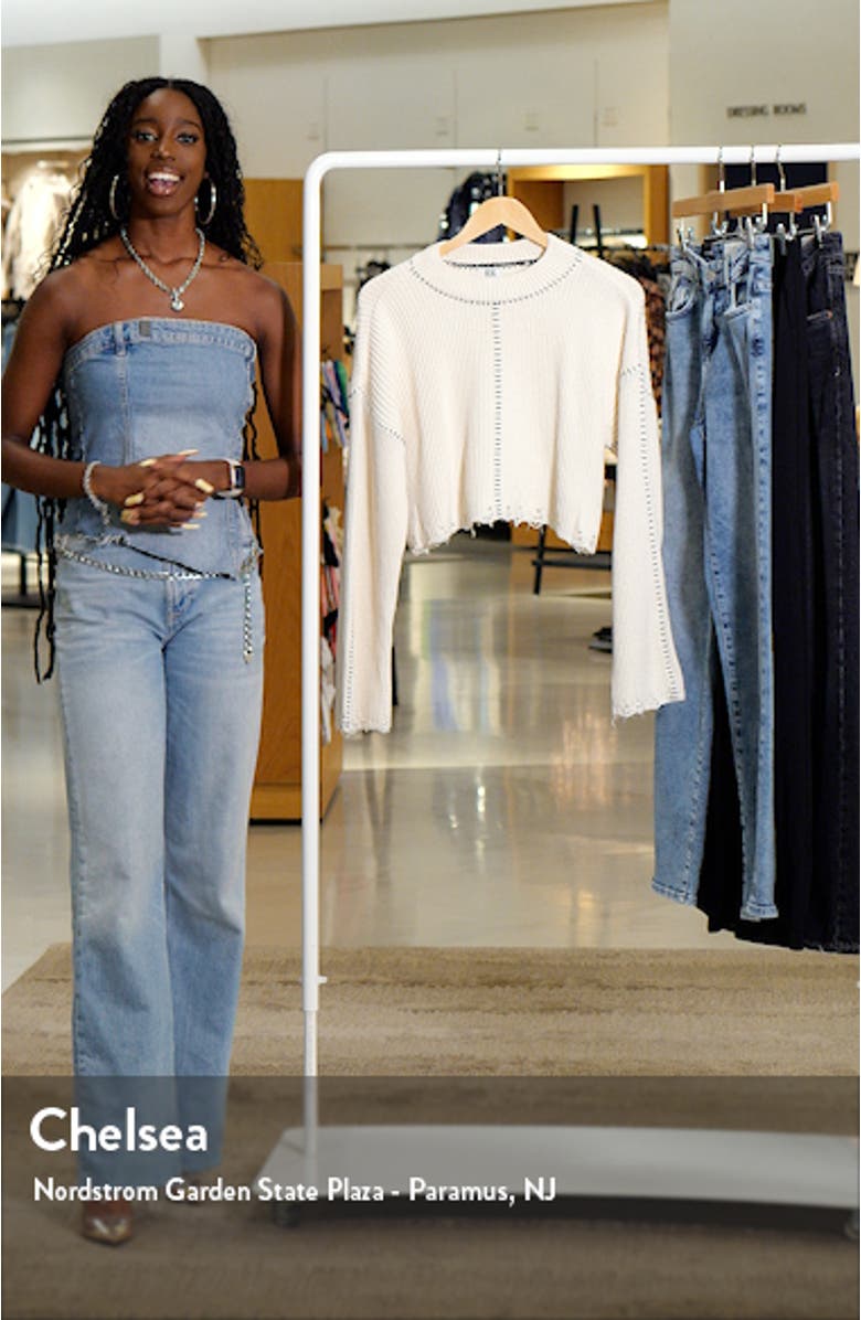 Distressed Topstitch Rib Crop Sweater, sales video thumbnail