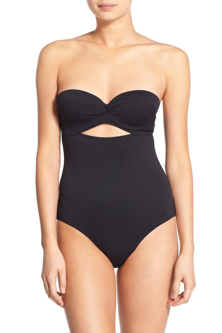 Ruched One Piece Swimsuit, Alternate, color, BLACK