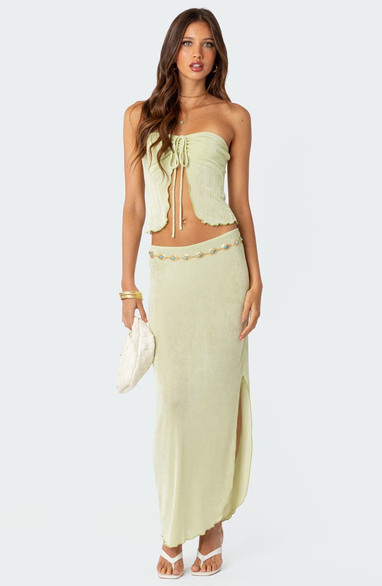 EDIKTED Milan Slit Hem Maxi Skirt, Alternate, color, Green