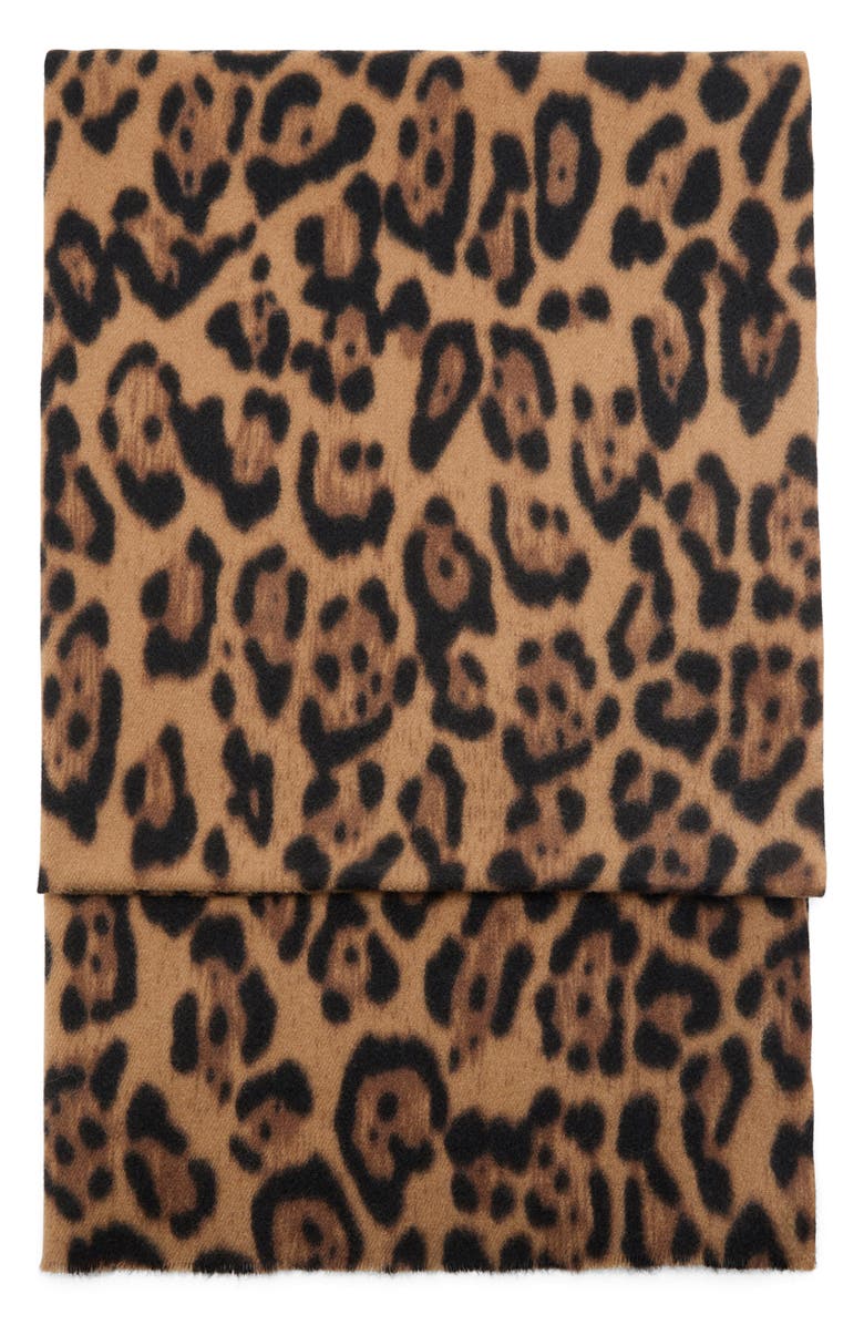 MANGO Leopard Print Scarf, Alternate, color, Brown