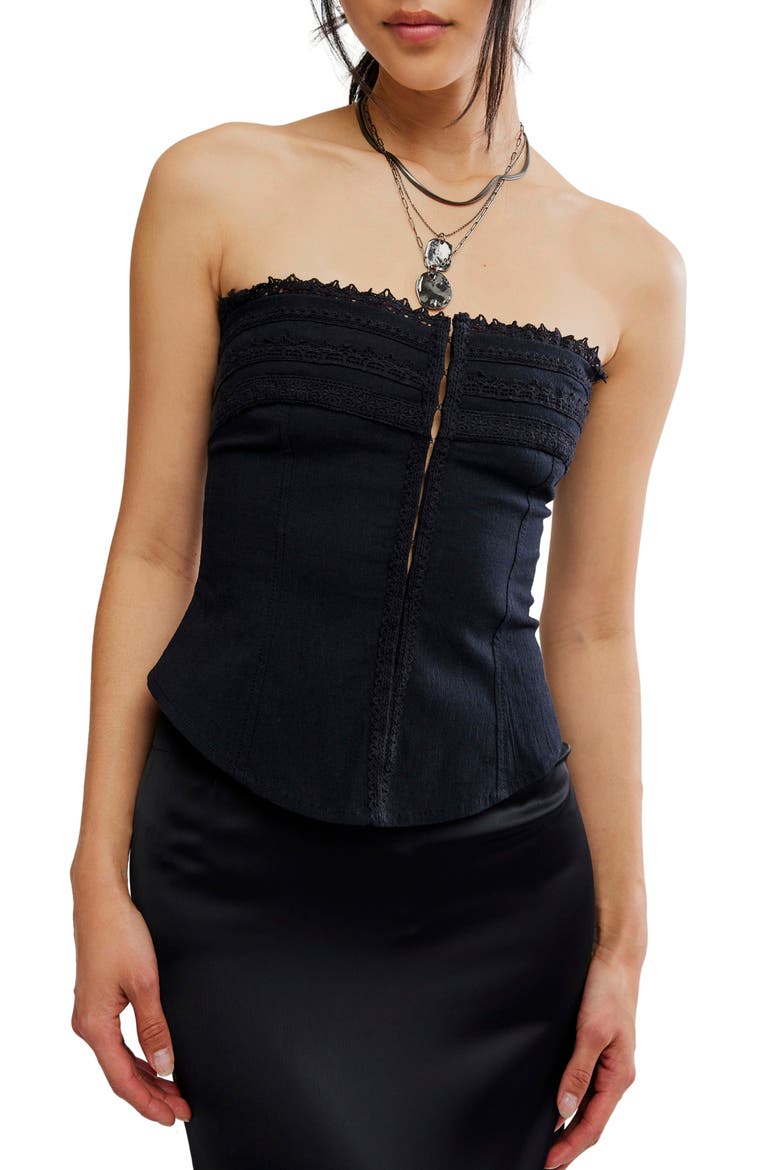 Nikki Lace Detail Strapless Corset, Main, color, BLACK
