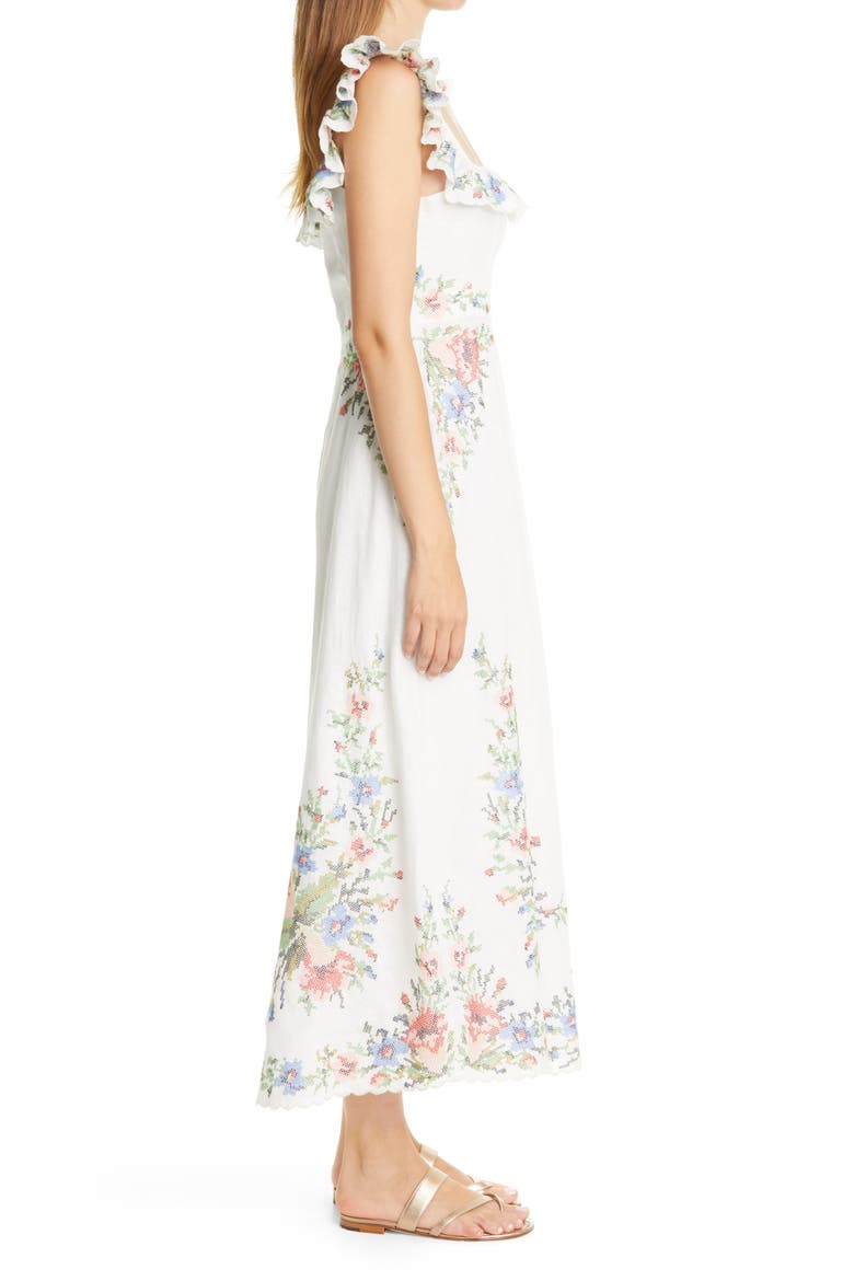 Juliette Cross Stitch Floral Midi Dress, Alternate, color, IVORY