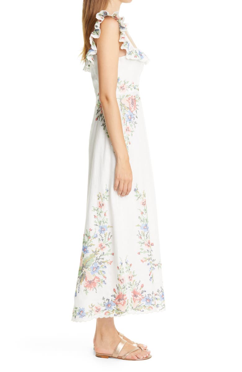 Zimmermann Juliette Cross Stitch Floral Midi Dress, Alternate, color,