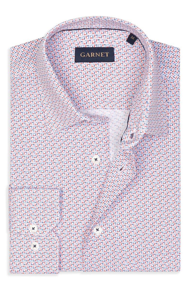 STUDIO GARNET LOS ANGELES Pixel Grid Stretch Supima Cotton Button-Up Shirt, Alternate, color, Red