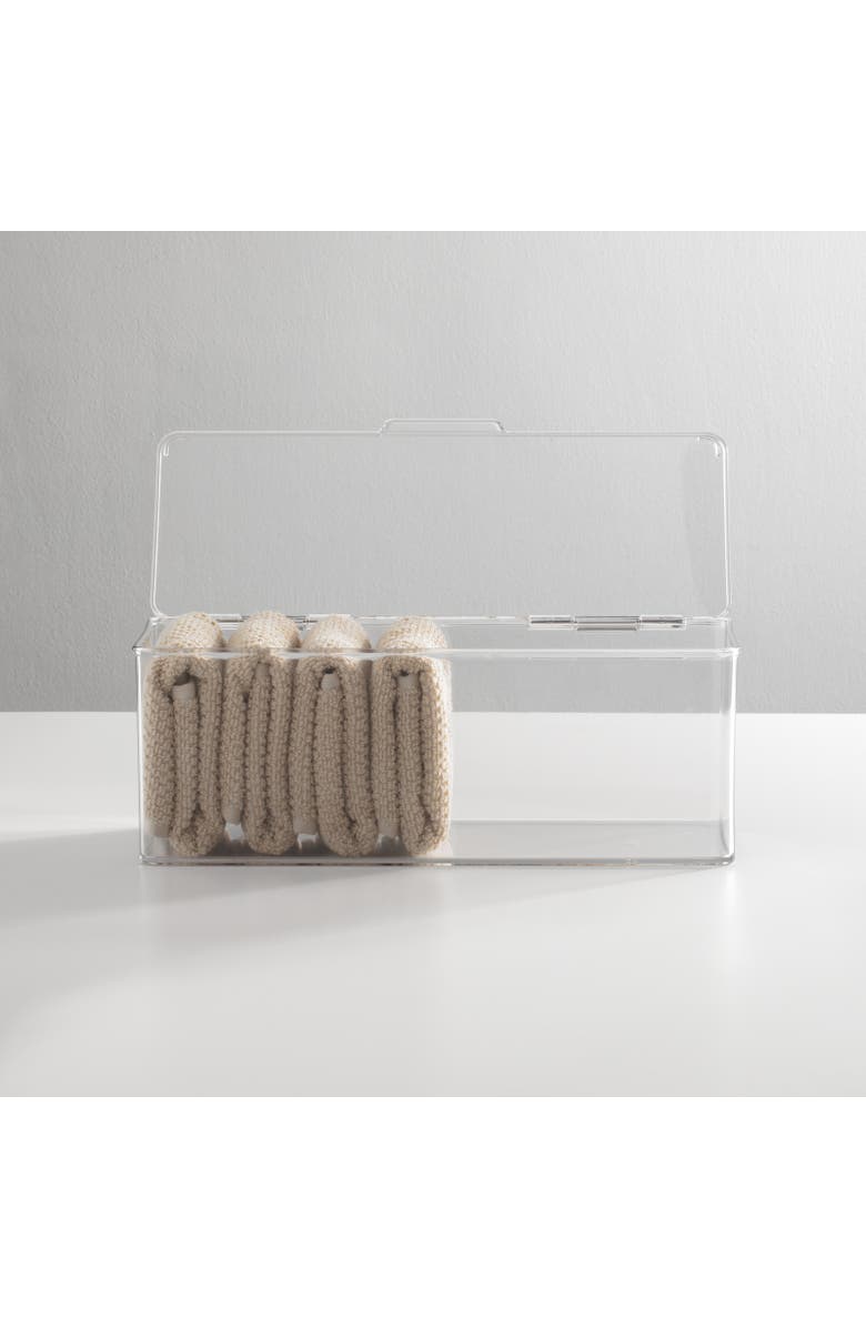 mDesign Plastic Bathroom Vanity Organizer Bin Box with Hinged Lid, 4 Pack, Clear, Alternate, color, Clear