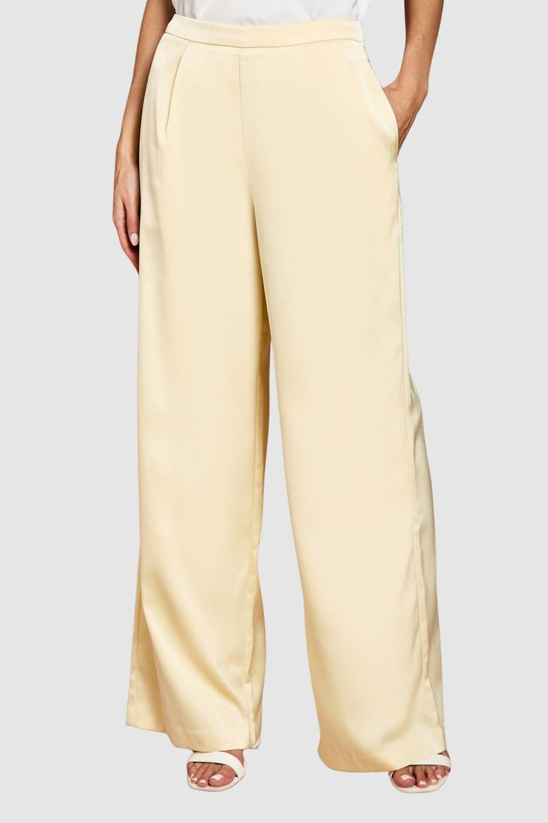 Satin High-Waist Flare Trousers, Main, color, Lemon