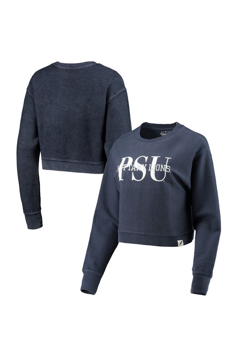 Women's League Collegiate Wear Navy Penn State Nittany Lions Classic Corded Timber Crop Pullover Sweatshirt, Main, color, Navy