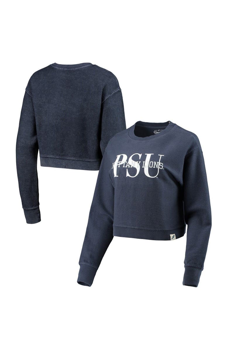 LEAGUE COLLEGIATE WEAR Women's League Collegiate Wear Navy Penn State Nittany Lions Classic Corded Timber Crop Pullover Sweatshirt, Main, color, 