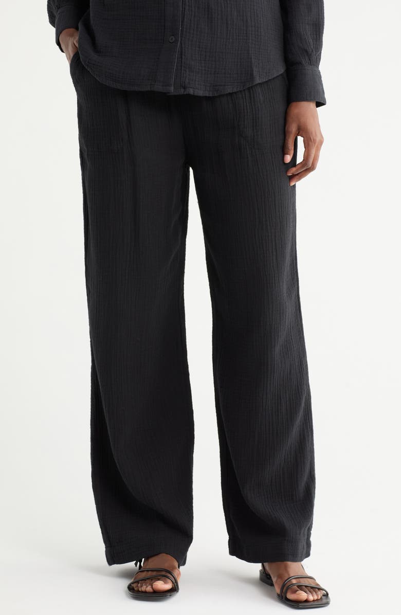 Splendid Cotton Gauze Pull-On Pants, Main, color, Black