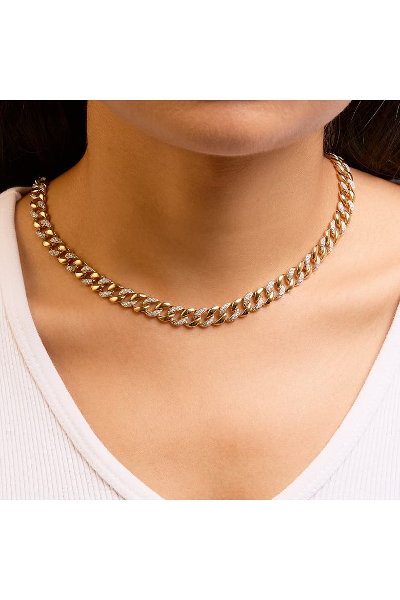 14K Yellow Gold Plated Silver 1.0 Cttw Diamond Cuban Link Necklace, Alternate, color, Yellow Gold over Silver