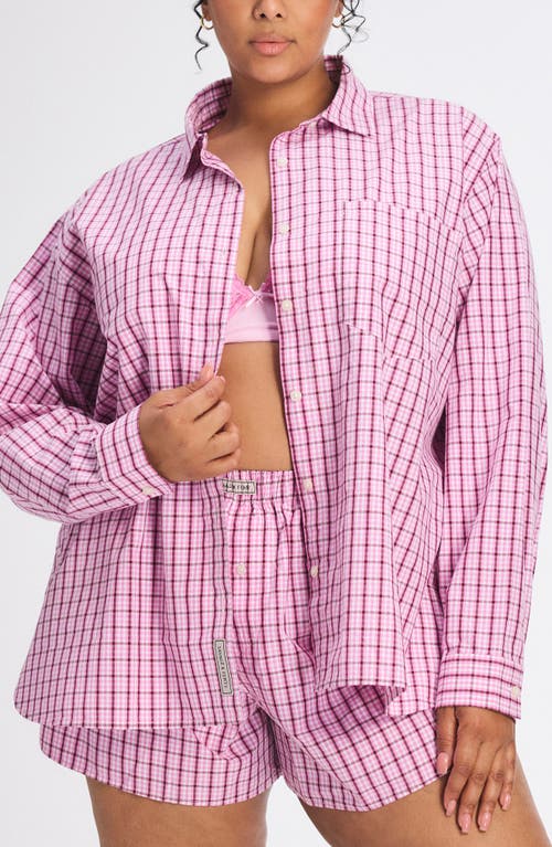 Savage X Fenty Kickback Casuals Pajama Button-up Shirt In Pink
