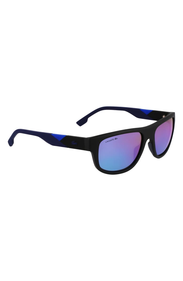 Lacoste L6042S 55mm Rectangular Sunglasses, Alternate, color, Matte Black/ Multicolor Mirror