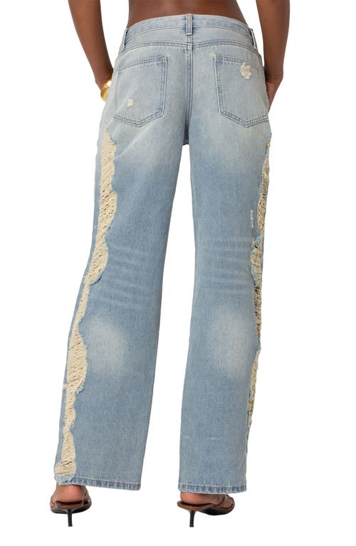 Edikted Distressed Side Washed Wide Leg Jeans In Blue