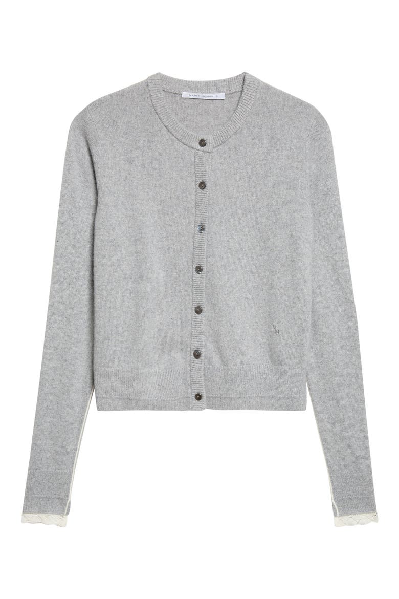 Lace Trim Recycled Cashmere Blend Cardigan, Alternate, color, GREY LACE