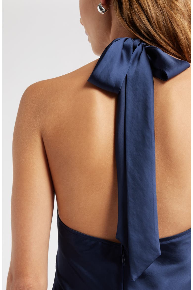 Sleeveless Satin Halter Dress, Alternate, color, NAVY IRIS