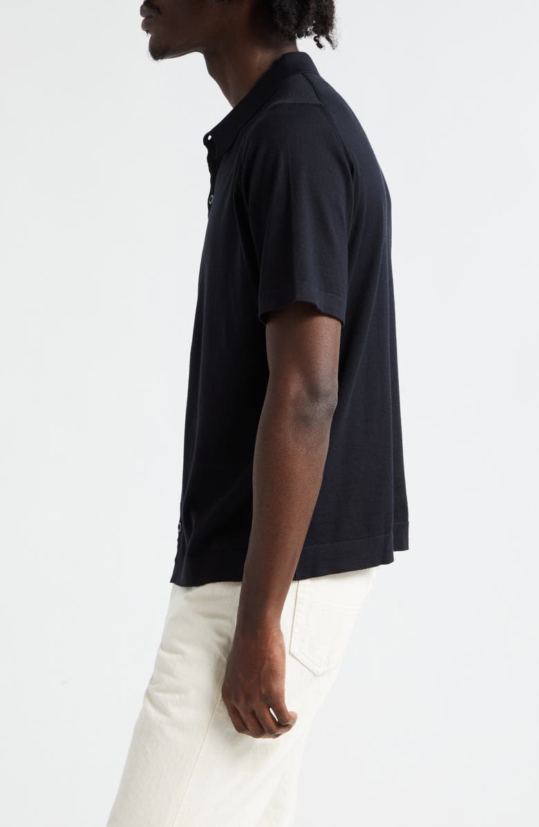 John Smedley Folke Knit Short Sleeve Cotton Button-Up Shirt, Alternate, color, Black