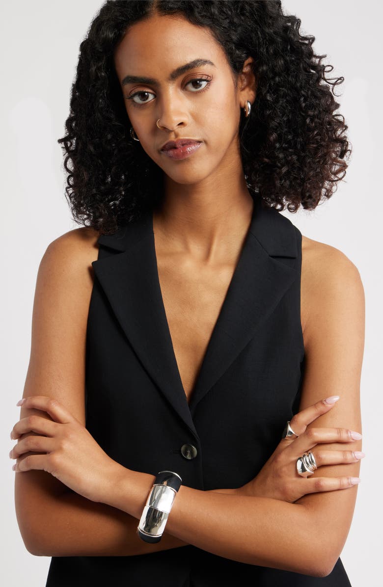 Open Edit Polished Square Stretch Bracelet, Alternate, color, Silver